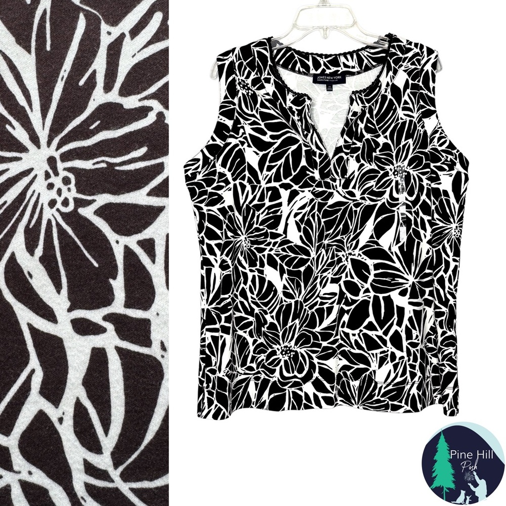 NEW Jones New York Sleeveless Top 1X Dark Brown / Soft Black Ivory Cotton NWOT